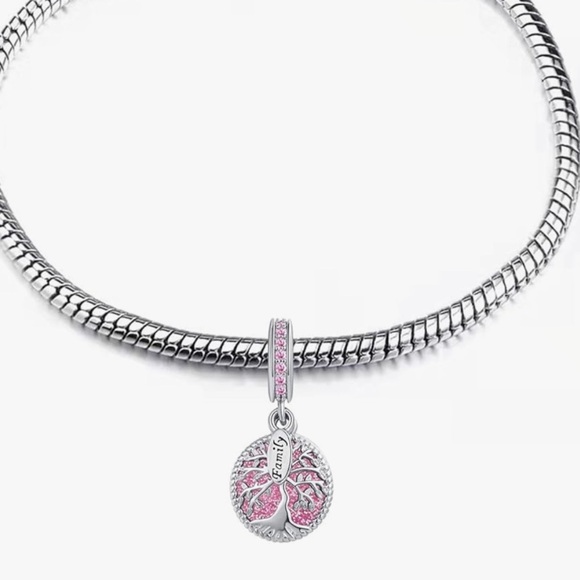 Pink and silver family tree charm that fits all Pandora bracelets - Picture 3 of 3